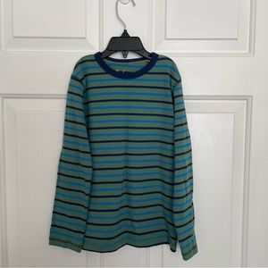 Boden Boys Blue Green Striped Long Sleeve Shirt Size 7-8